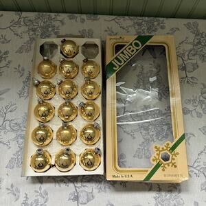 Vtg 80s Pyramid Gold Glass Round Ornament Jumbo Pack 16 Ornaments USA Made Retro